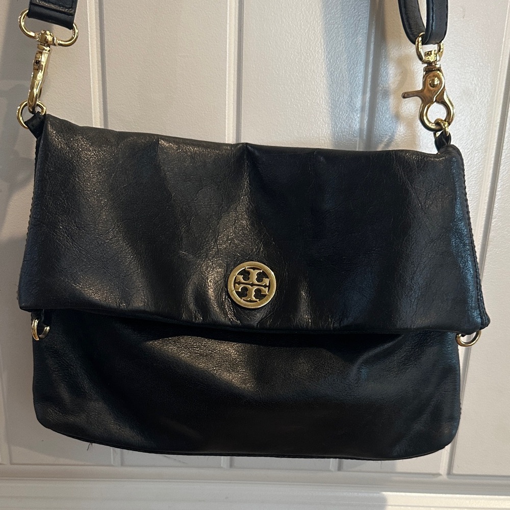 Black Leather Tory Burch Crossbody Bag